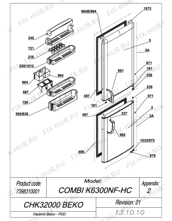 Взрыв-схема холодильника Beko CHK32000 BEKO (7398310001) - 7398310001_K6300NF_CHK32000_DOOR