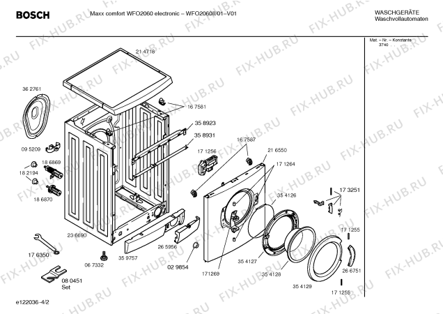 Взрыв-схема стиральной машины Bosch WFO2060II Maxx Comfort WFO 2060 - Схема узла 02