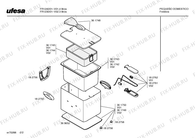 Взрыв-схема тостера (фритюрницы) Ufesa FR1240 PROFESSIONAL - Схема узла 02
