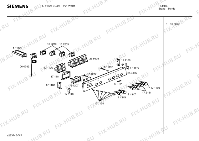 Взрыв-схема плиты (духовки) Siemens HL54725EU - Схема узла 05