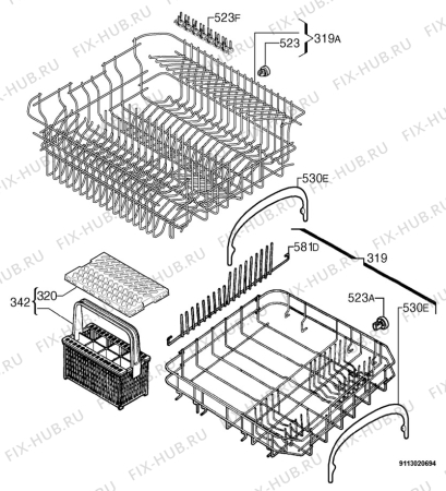 Взрыв-схема посудомоечной машины Faure FDF300 - Схема узла Basket 160