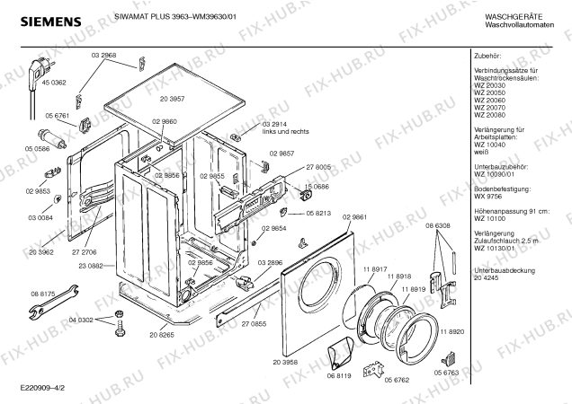 Взрыв-схема стиральной машины Siemens WM39630 SIWAMAT PLUS 3963 - Схема узла 02