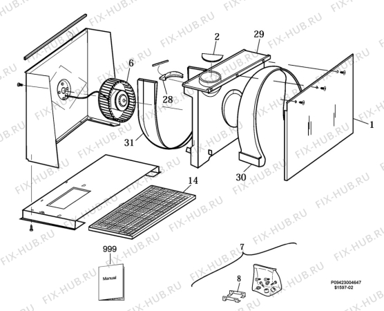Взрыв-схема вытяжки Electrolux EFT7405X/S - Схема узла Section 2