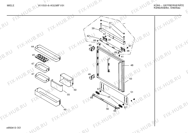 Схема №3 KULMIF1 K115UI-6 с изображением Дверь морозильной камеры для холодильника Bosch 00289997