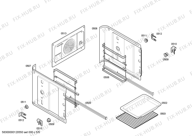 Взрыв-схема плиты (духовки) Bosch HEV41S551 Horno bosch poliv.multif.inox.c/minutero - Схема узла 05