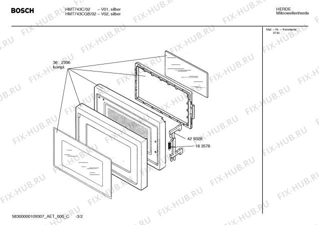 Схема №3 HMT743CGB с изображением Корпус для свч печи Bosch 00444641