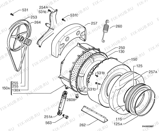 Взрыв-схема стиральной машины Aeg Electrolux L14500VI - Схема узла Functional parts 267