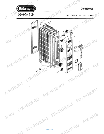 Схема №1 H291115EC с изображением Панель для обогревателя (вентилятора) DELONGHI 709175