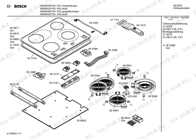 Схема №1 NKM652P с изображением Стеклокерамика для плиты (духовки) Bosch 00212659