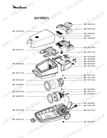 Взрыв-схема пылесоса Moulinex A21355(1) - Схема узла WP002321.6P2