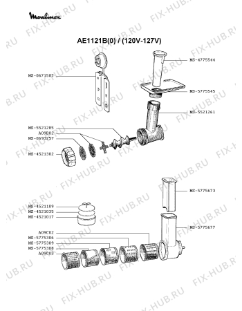 Взрыв-схема мясорубки Moulinex AE1121B(0) - Схема узла 9P001012.5P2