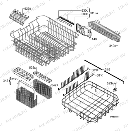 Взрыв-схема посудомоечной машины Zanussi Electrolux ZSF6150X - Схема узла Basket 160