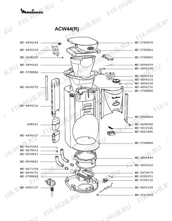 Взрыв-схема кофеварки (кофемашины) Moulinex ACW44(R) - Схема узла FP001574.7P2