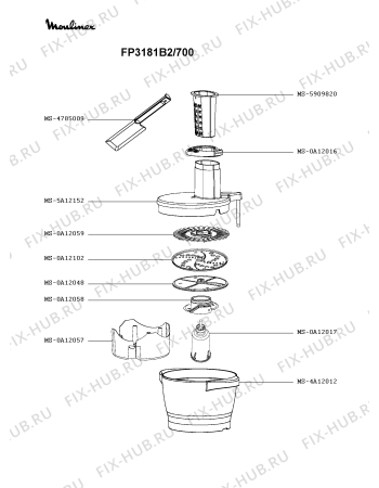 Взрыв-схема кухонного комбайна Moulinex FP3181B2/700 - Схема узла 0P003967.2P2