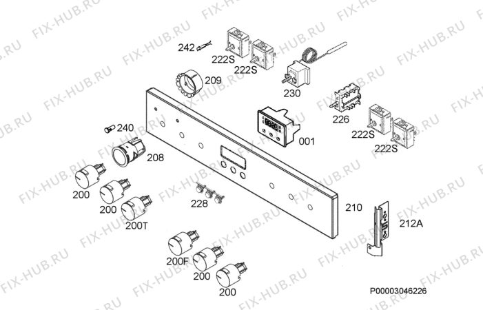 Взрыв-схема плиты (духовки) Aeg Electrolux E30012-5-M - Схема узла Command panel 037