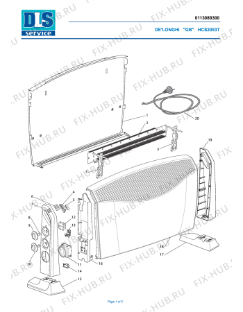 Схема №1 HCS2030 с изображением Панель для обогревателя (вентилятора) DELONGHI 7111310031