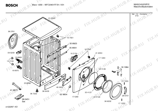 Схема №2 WFO2461FF Maxx 1200 с изображением Таблица программ для стиралки Bosch 00584520