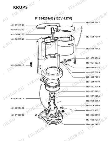 Взрыв-схема кофеварки (кофемашины) Krups F1834251(0) - Схема узла KP001496.0P2