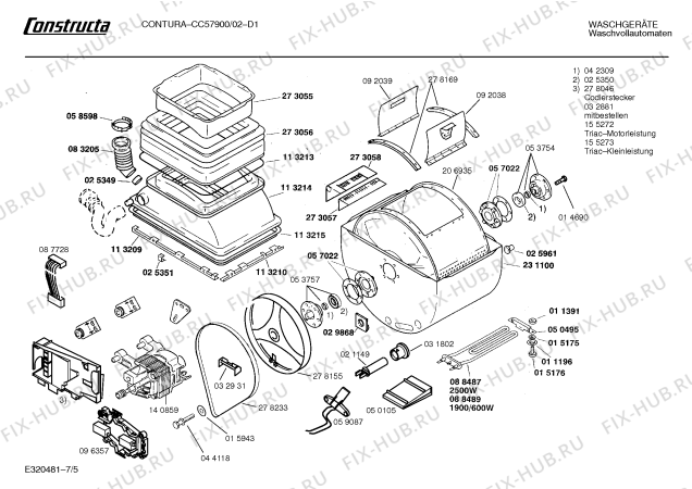 Схема №5 CC57900 CONTURA с изображением Панель для стиралки Bosch 00281830