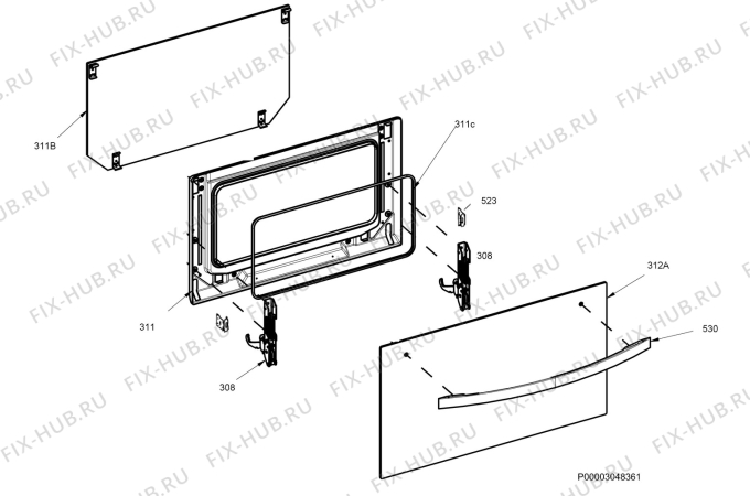 Взрыв-схема плиты (духовки) Zanussi ZOK35901XK - Схема узла Door