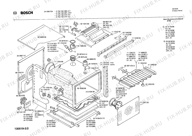 Взрыв-схема плиты (духовки) Bosch 0750192067 EH680EW - Схема узла 02