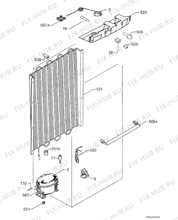 Взрыв-схема холодильника Zanussi Electrolux ZFA96W - Схема узла Cooling system 017