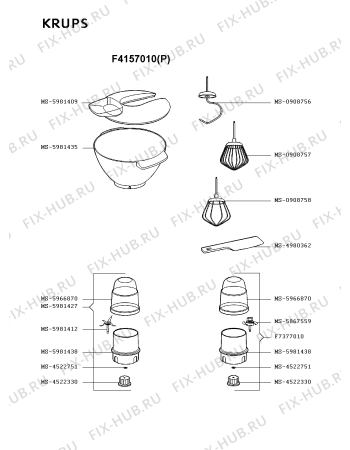 Взрыв-схема кухонного комбайна Krups F4157010(P) - Схема узла UP000525.0P3