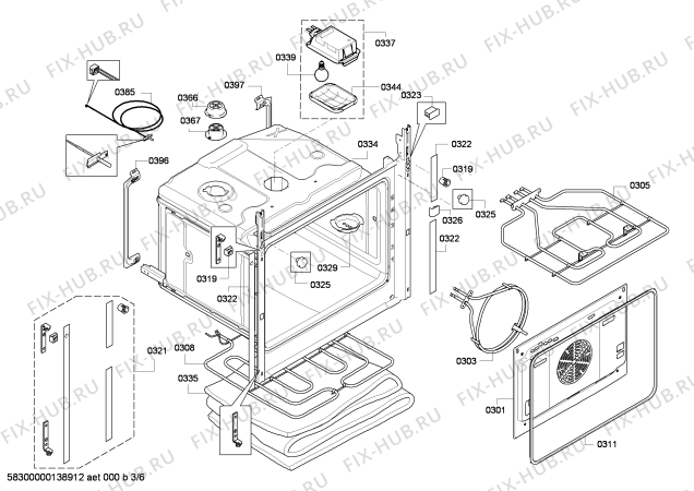 Взрыв-схема плиты (духовки) Bosch HBL76R650E - Схема узла 03