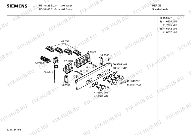 Взрыв-схема плиты (духовки) Siemens HS34148EU - Схема узла 05