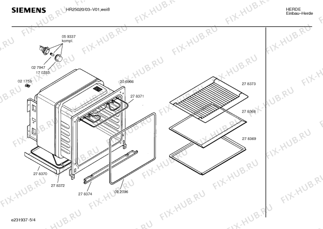 Взрыв-схема плиты (духовки) Siemens HR25020 - Схема узла 04