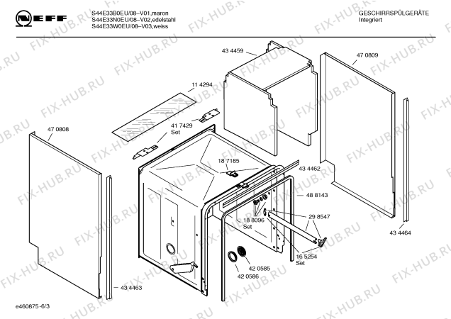 Схема №5 S44E33B0EU с изображением Вкладыш в панель для посудомоечной машины Bosch 00438944
