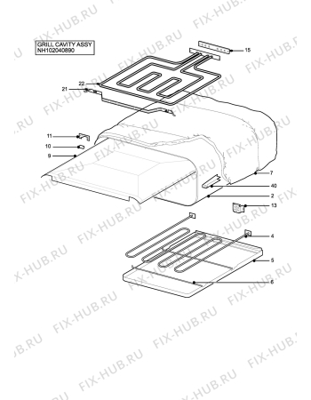 Взрыв-схема плиты (духовки) Electra EL323W - Схема узла H10 Grill cavity assy