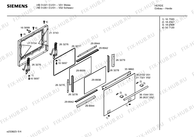 Схема №5 HB53261EU с изображением Верхняя часть корпуса для плиты (духовки) Bosch 00298931