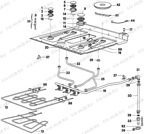 Взрыв-схема плиты (духовки) Arthurmartinelux CM6329-1 - Схема узла Oven and Top functional parts