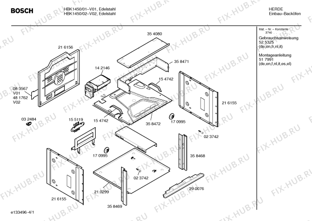 Схема №4 HBK1460 с изображением Инструкция по эксплуатации для плиты (духовки) Bosch 00525325