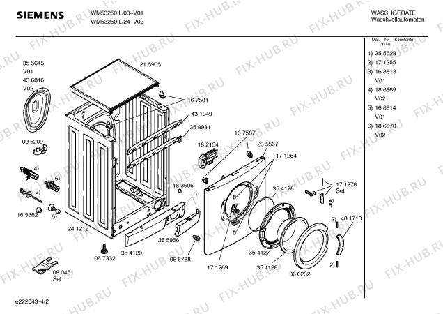 Схема №4 WM53250IL SIWAMAT XL 532 с изображением Наклейка для стиральной машины Siemens 00584036