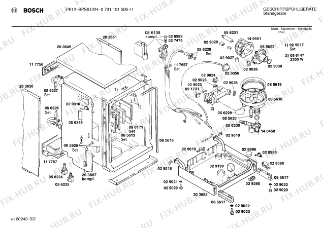 Взрыв-схема посудомоечной машины Bosch 0731101506 P612 - Схема узла 02