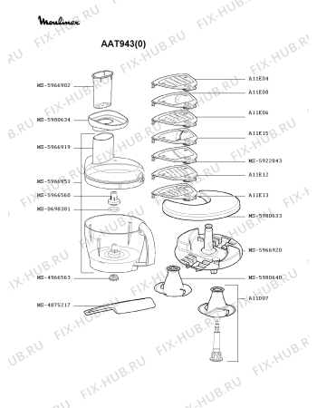 Взрыв-схема кухонного комбайна Moulinex AAT943(0) - Схема узла 8P000357.2P4