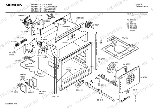 Взрыв-схема плиты (духовки) Siemens HE48041 - Схема узла 02
