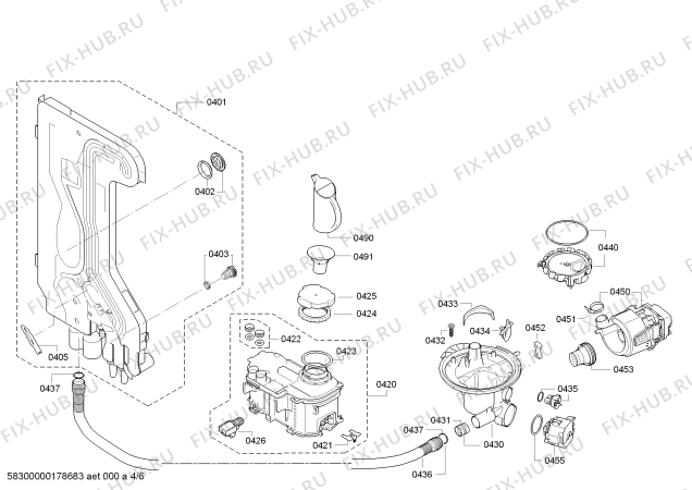 Взрыв-схема посудомоечной машины Bosch SMS50D28II SynthesiActive AquaStop - Схема узла 04