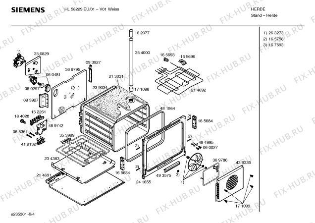 Взрыв-схема плиты (духовки) Siemens HL58229EU - Схема узла 04