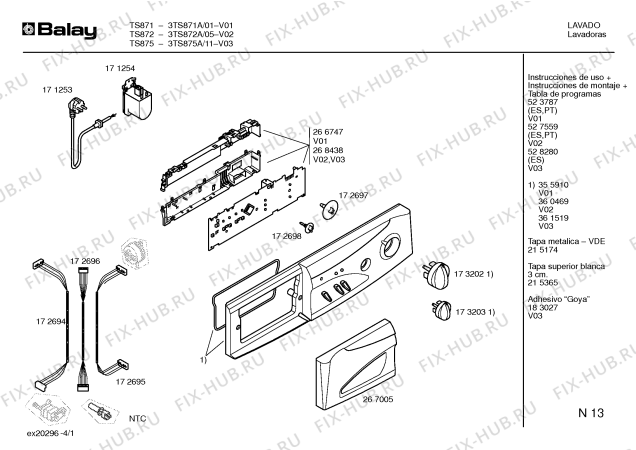 Схема №3 3TS872A TS872 - Family с изображением Панель управления для стиралки Bosch 00360469