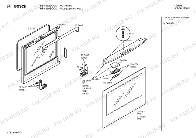 Схема №4 HBN252BCC с изображением Панель управления для духового шкафа Bosch 00297075