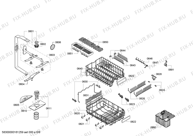 Взрыв-схема посудомоечной машины Siemens SR58M550DE Extraklasse, Made in Germany - Схема узла 06