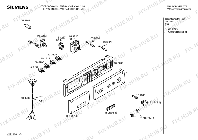 Схема №5 WD34000RK TOP WD1000 с изображением Инструкция по эксплуатации для стиралки Siemens 00585024