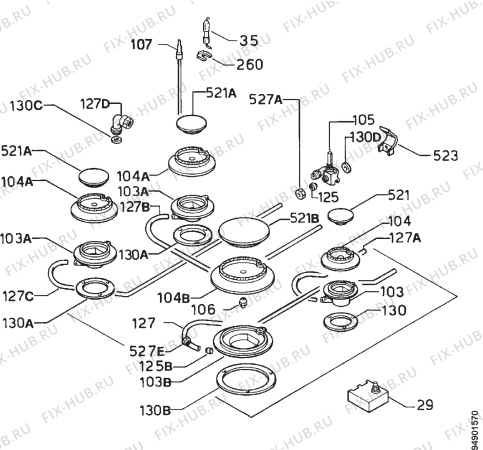 Взрыв-схема плиты (духовки) Electrolux EHT670B - Схема узла Functional parts 267