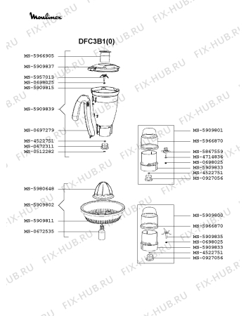 Схема №2 DFC3BE(0) с изображением Часть корпуса для электрокомбайна Moulinex MS-5909842