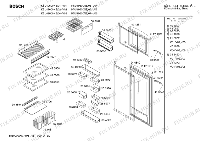 Схема №3 KSU49600NE с изображением Дверь для холодильника Bosch 00240840