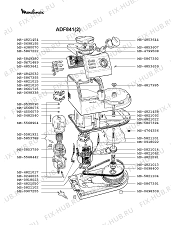 Взрыв-схема кухонного комбайна Moulinex ADF841(2) - Схема узла DP000490.9P4