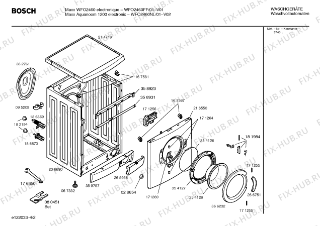Взрыв-схема стиральной машины Bosch WFO2460NL Maxx Aquanoom 1200 electronic - Схема узла 02
